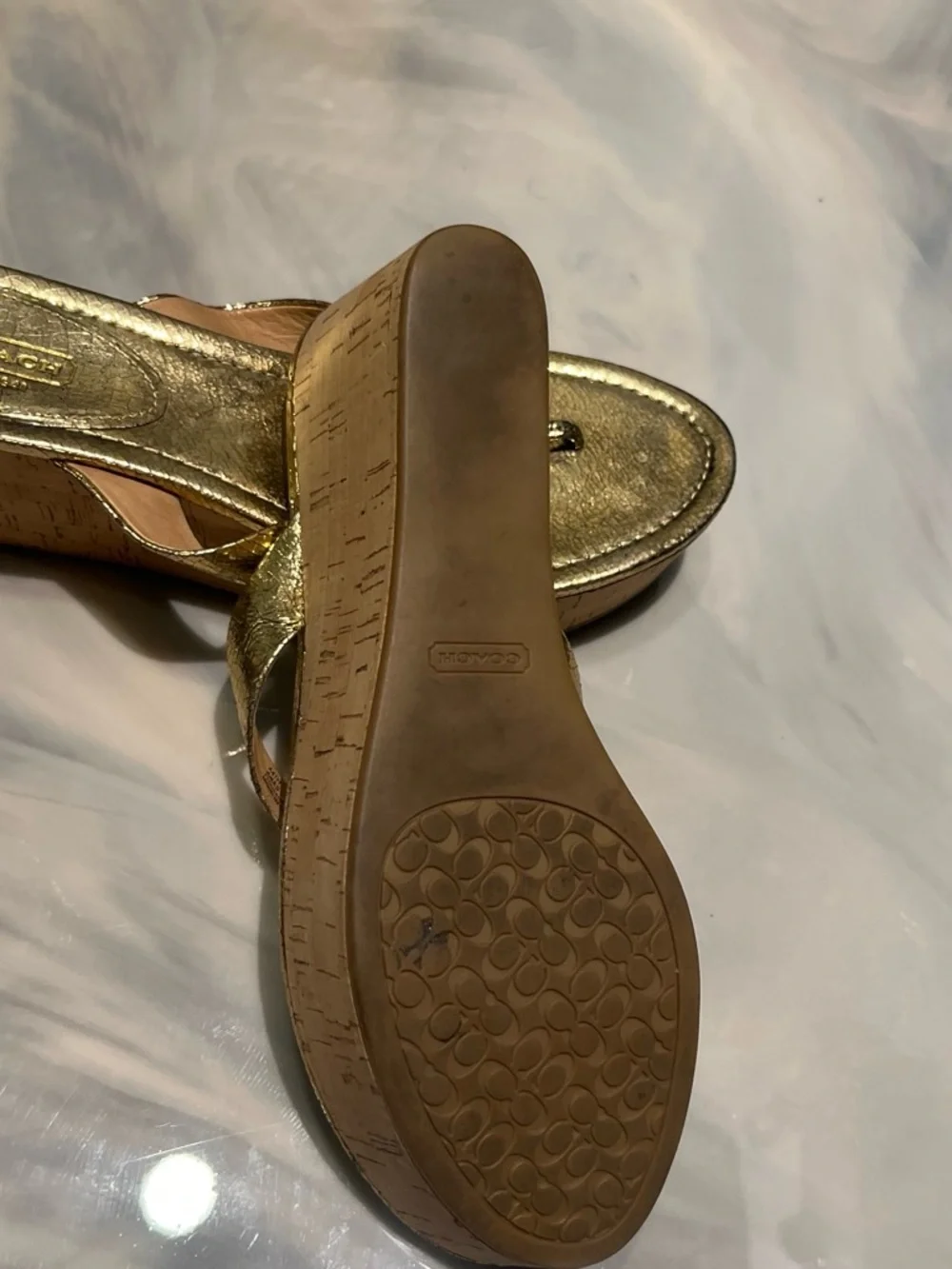 Coach Metallic Gold Bow Thong Sandals/wedges